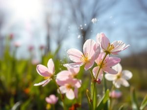 Flori primăvara, polen în aer.