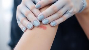 Persoană aplicând compresă rece pe o arsură minoră.